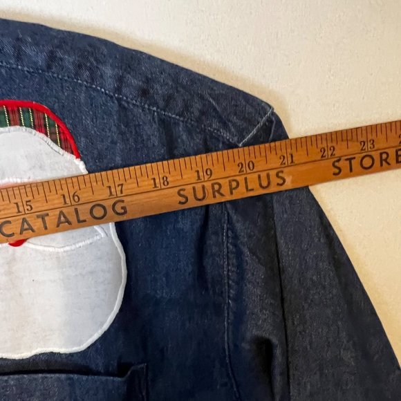 VINTAGE Backroad Blues Shirt Blue Jean Christmas Festive HO HO Santa Button Down - Picture 3 of 9